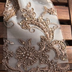 Jayla TAUPE Floral Embroidery with Beads and Sequins on Mesh Lace Fabric by the