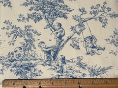 P Kaufmann Blue Ivory Toile Cotton Fabric 1 Yard 52×40 Pastoral Children