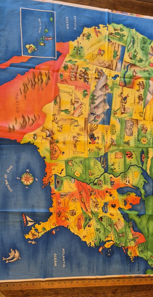 Fabric Map Of United States 35 x 43 By Fabric Traditions