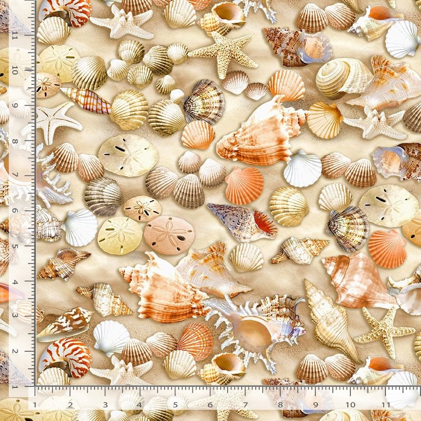 Beach Seashells Fabric By Yard Beachcomber CD2534 Cotton Timeless Treasures