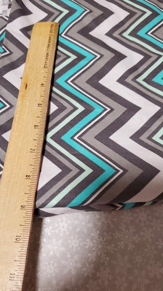 ABSTRACT Chevron Grey Teal White Turquoise EMMA AND MILA 1.5 YARD FABRIC