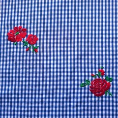 Gingham with Embroidered Roses Polycotton Fabric 56″ By The Yard