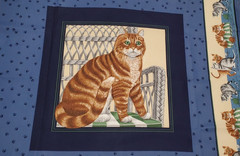 Brown Tabby Cat Cotton Fabric Square w/Feline Border by Cranston Printworks