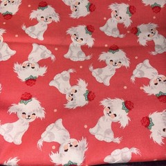 1 1/2 Yd X 42” Fabric Dogs With Roses On Orangeish Red By JO-ANN