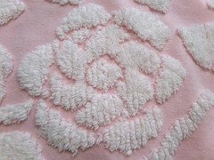 sculpted rose pink vtg chenille bedspread fabric, stylized roses quilt material