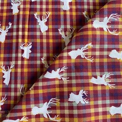 1.2 YD Deer Plaid Fabric Maroon Cotton Print