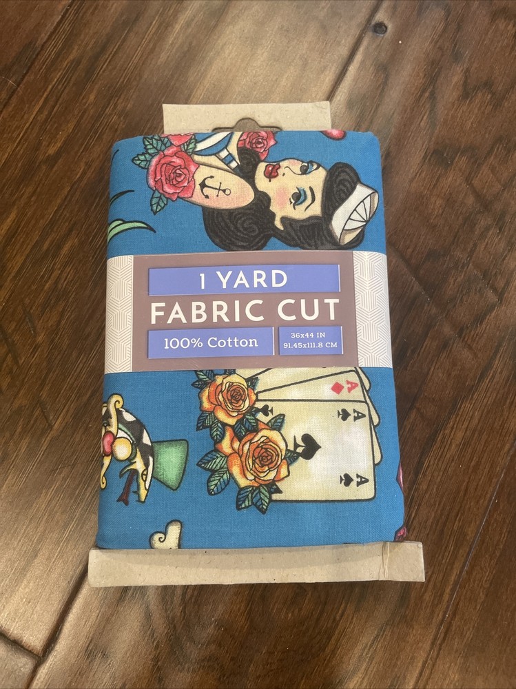One yard fabric cut material cards/pinup girl/snake/rose/skull/anchor