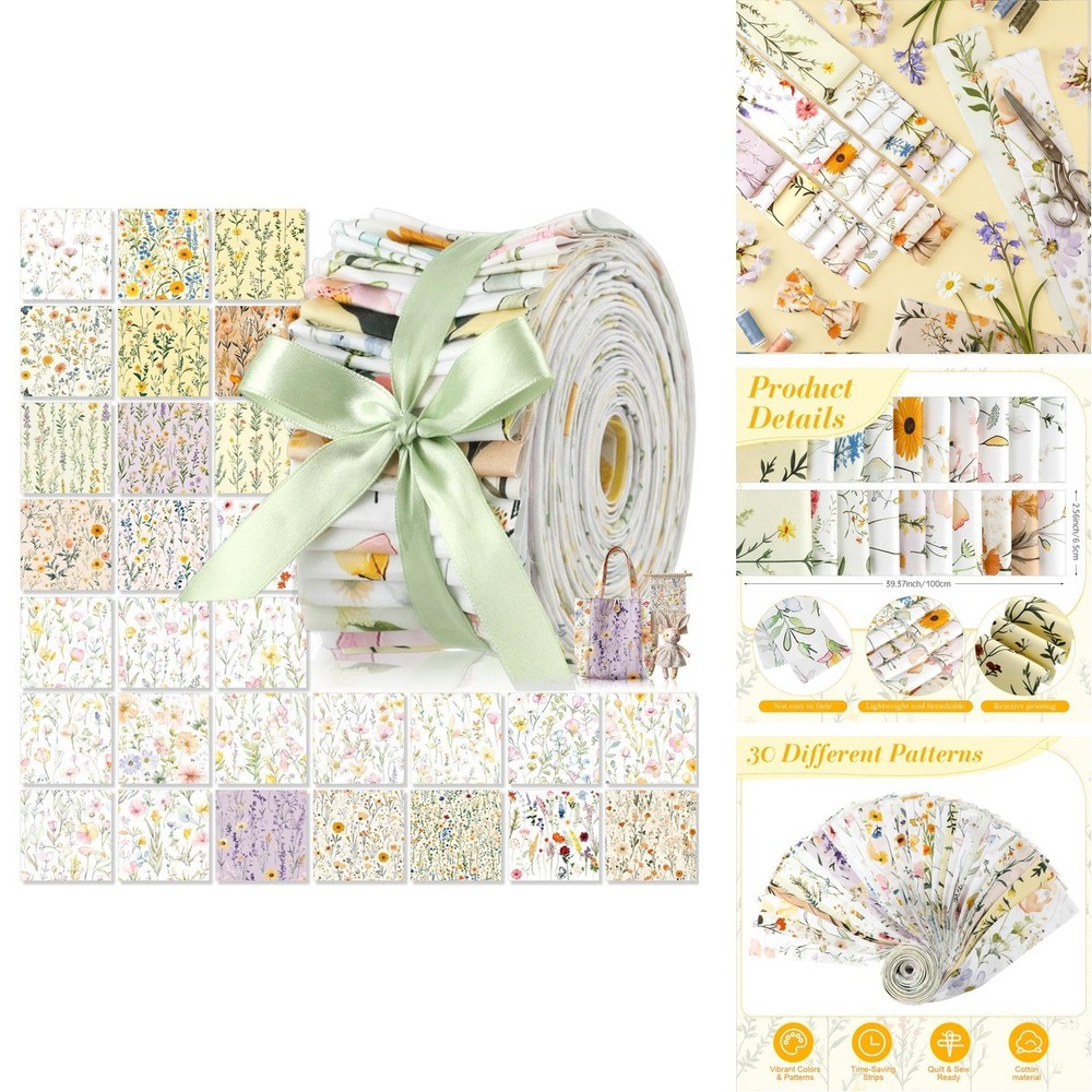 Hahafelt 60 Pcs Fabric Strips Quilting 2.6 x 40″ Floral Cotton Fabric Bundles