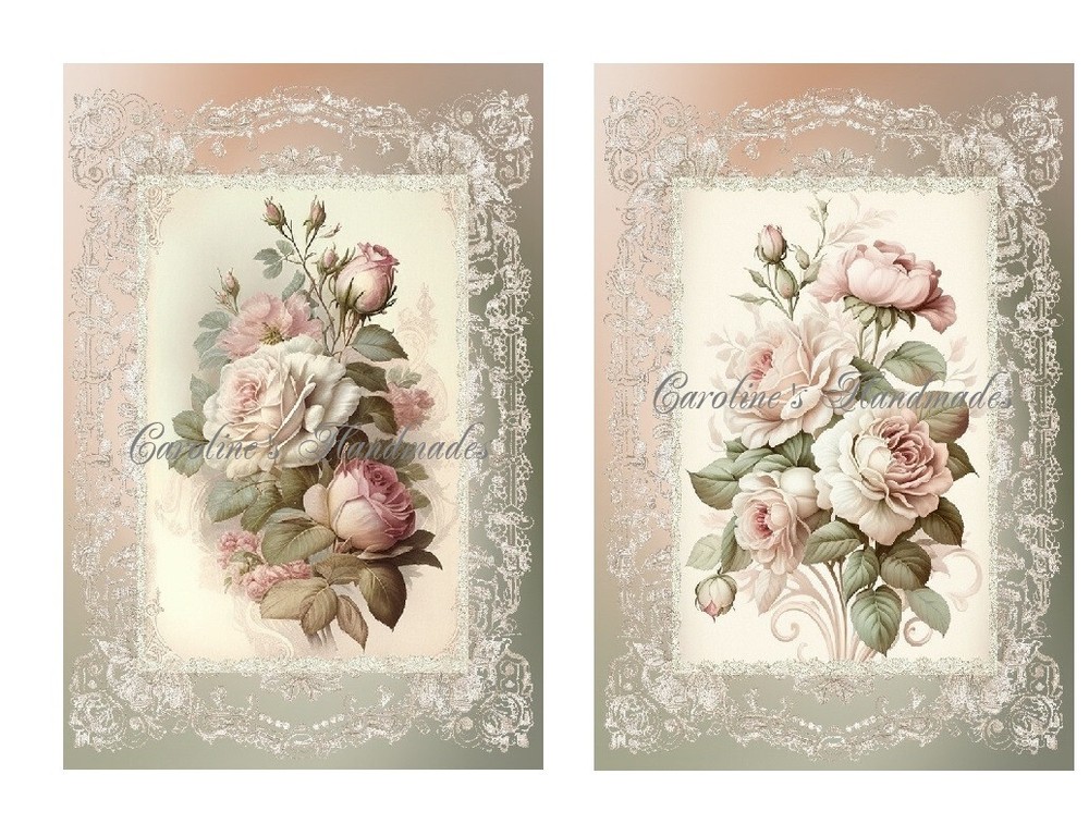 Soft Pink Roses & Lace A Designer MULTI-SIZE SET Cotton Fabric Quilt Blocks