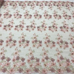 3D Floral Lace Fabric – Luxury Embroidered Bridal Mesh Material VT-36 by Yard