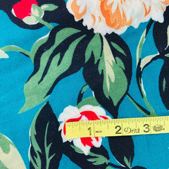 Cranston Cotton Fabric Remnant 1.5 Yards x 58″ Wide Red Orange Floral On Teal