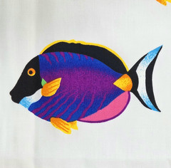 VTG VIP Cranston Tropical Aquarium Fish Bright On White Cotton Fabric 2 YD x 45″