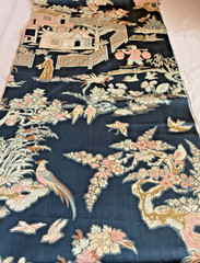 Schumacher Chinois Fabric Remnants Floral Chinoiserie Print Blue Pillows