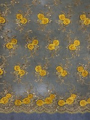 Ryleigh BRIGHT YELLOW 3D Floral Embroidery with Foil & Sequins on Mesh Lace Fab