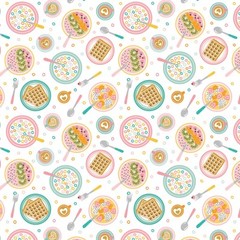 Food Fabric | Breakfast Waffle Cereal Toss White | Camelot YARD