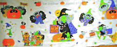Halloween Fabric Panel Witch Bears Pumpkins Ghost Apparel Art Cotton Blend Vtg C