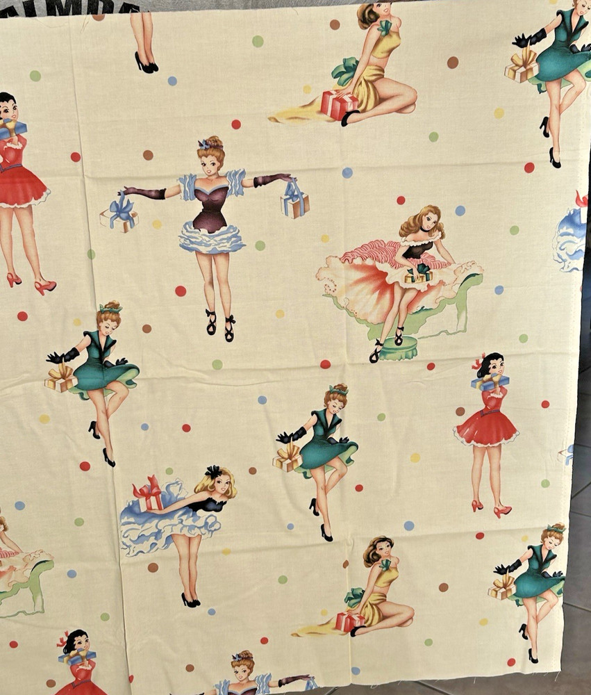 Retro Michael Miller PARTY GIRLS Large Pin Ups CX-1293 Cotton Fabric 32×44″