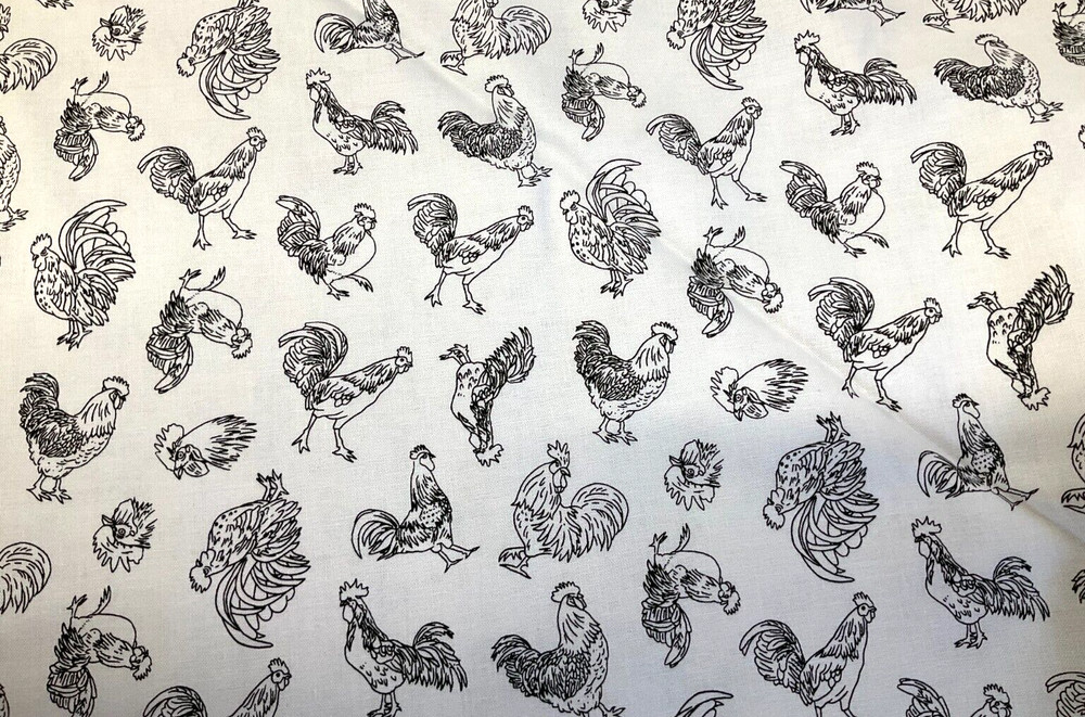 HENRY GLASS – FARM RAISED #1981-19 – ROOSTER LINEWORK – WHITE BY GAIL GREEN- BTY