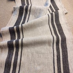 100% linen fabric 340gsm French stripes grain sack vintage green navy blue black