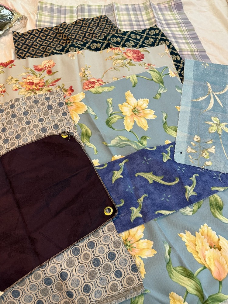 VTG Lot of 9 shades of blue + purple print designs fabrics remnants quality new