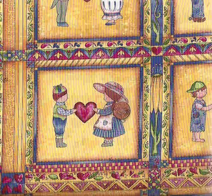 Harvest a Heart Love gold retro children blocks Avlyn fabric
