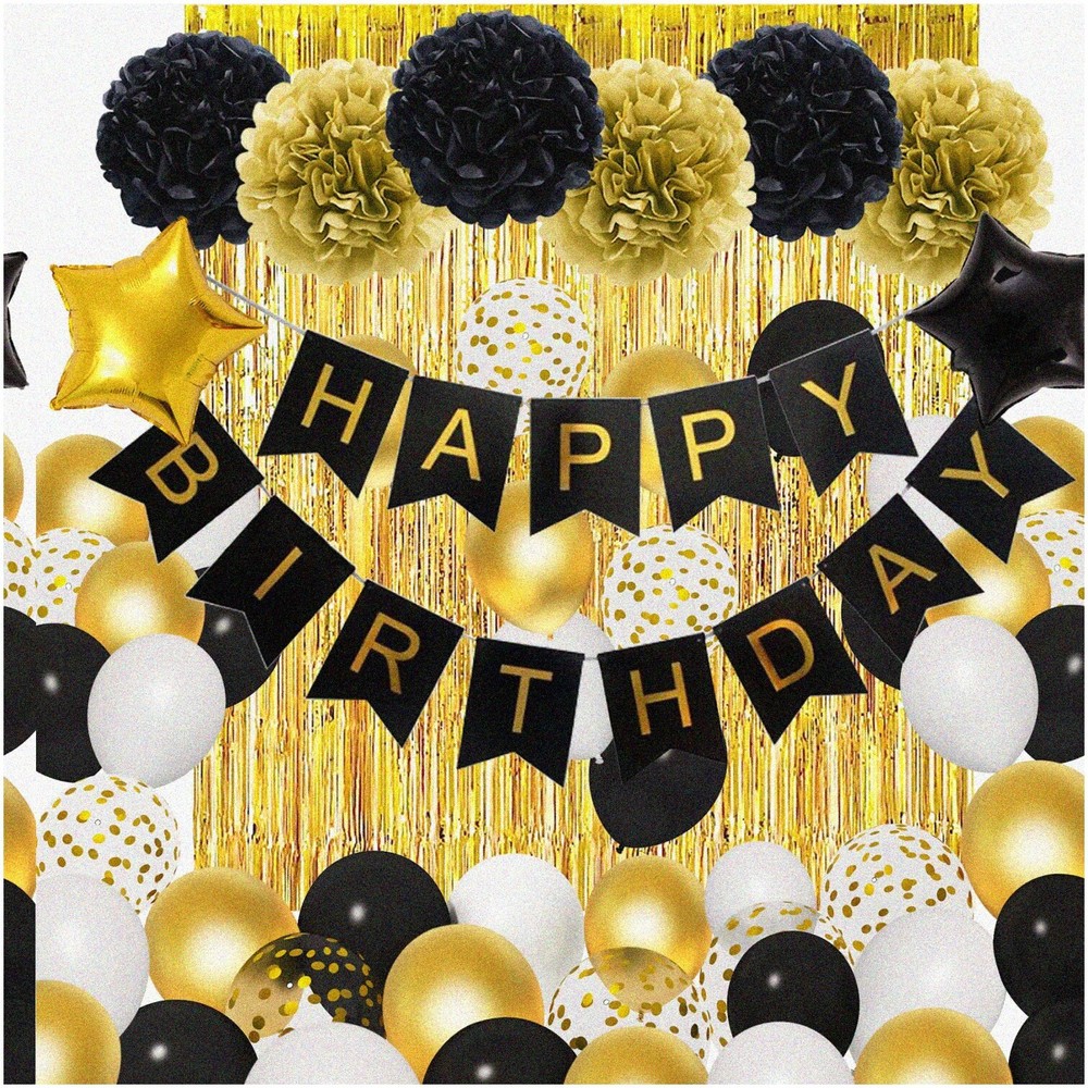 Black and Gold Birthday Party Decorations Set