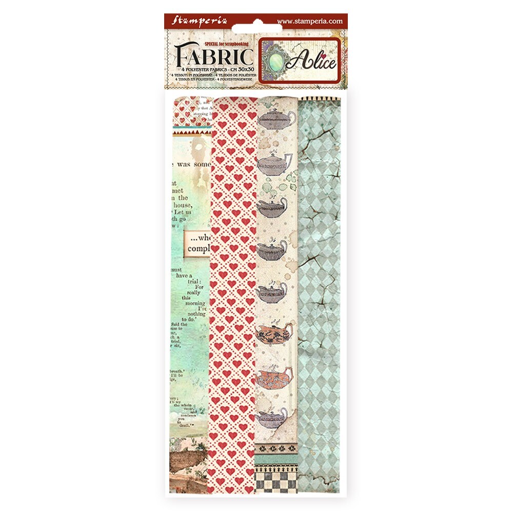 Stamperia – ALICE IN WONDERLAND – FABRIC – 4 X POLYESTER FABRICS 30CM X 30CM
