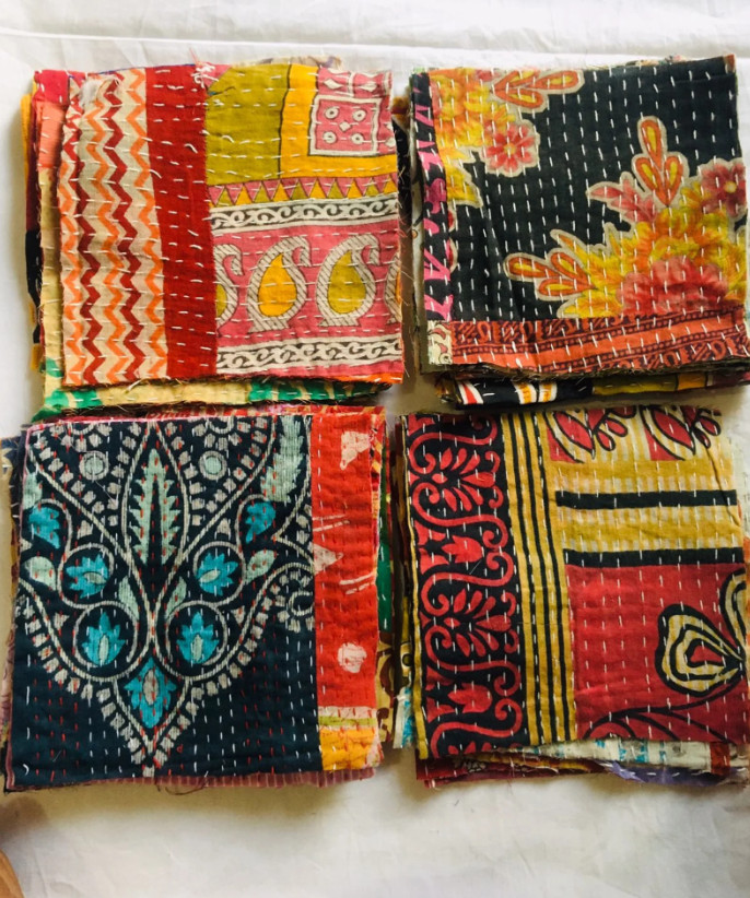 Indian Vintage 50/100 Pcs Remnants of Recycle Cotton quilt, Kantha Fabric Scraps