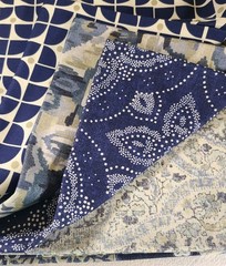 Lot 7 Fabric Sample Pieces @ 26″ X 26″ Blue Tan Various Designs Crafts