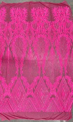 Francesca HOT PINK Vines and Diamonds Pattern Sequins on Mesh Lace Fabric by th