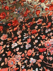 Italian designer Chiffon Velvet Burnout black base with red blue peach shades