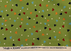 Hugs & Kisses Heart Fabric By Linda DeBono & Henry Glass Red Orange Green 1+Yds