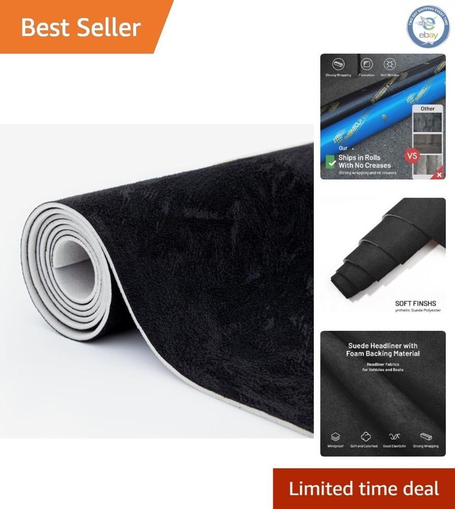 Versatile Black Suede Headliner Material 56″L × 60″W – Perfect for Cars & RVs