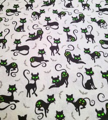 Halloween Black Cat Fabric 71″ x 43″-Trick or Treat-Michael Miller Cats on Gray