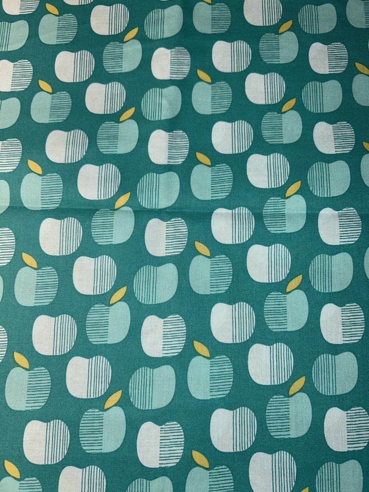 2 Yards Cloud 9 Organic Quilting Cotton Fabric Market Day Apples Teal Aqua
