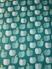 2 Yards Cloud 9 Organic Quilting Cotton Fabric Market Day Apples Teal Aqua