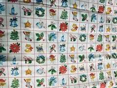 VTG Spring Mills Christmas Baby Animals in Red Blocks Cheater Quilt BTHY