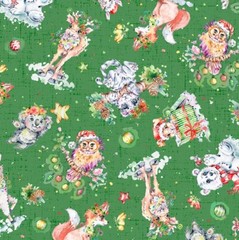 P&B Textiles – Little Darlings Christmas – Character Toss – Green, Fabric BTY
