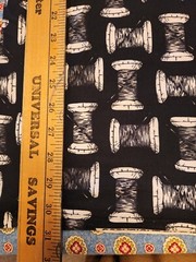 Knit Fabric Thread/Spool Print Navy Background Two Yards