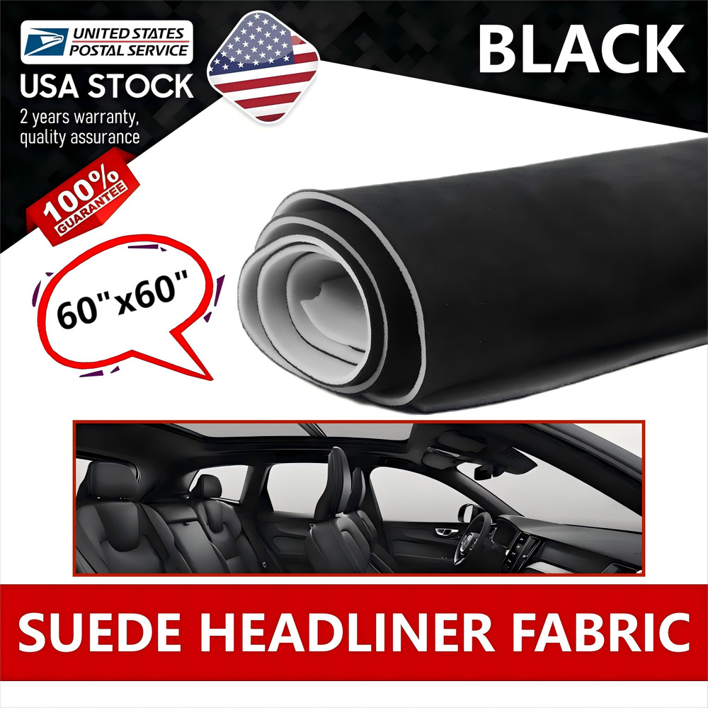 60″x60″ Headliner Foam Fabric Upholstery Roof Liner Repair Black Suede US