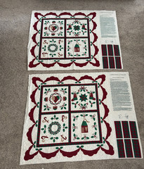 Vtg Wamsutta Christmas Sampler Fabric Panel Cheater Quilt Wall Hanging Uncut 2PC