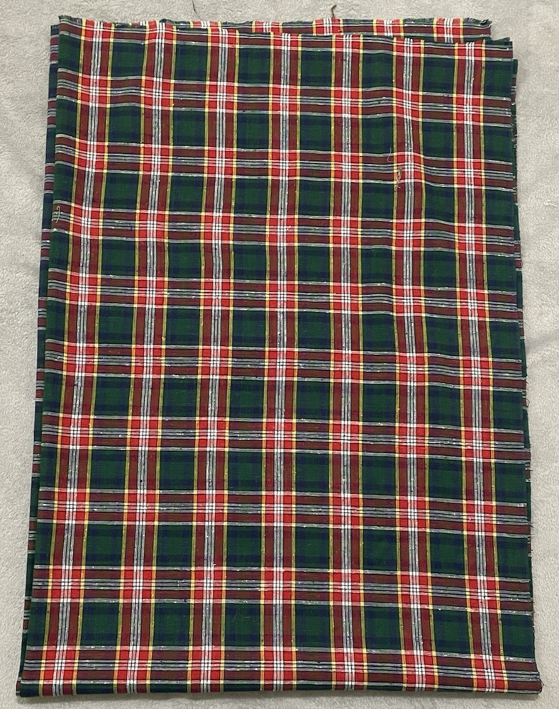 Tartan Cotton Fabric Plaid Red Navy-Blue White Green Gold 3.15 Yards x 44 Inches
