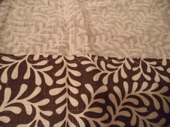 Decorator Fabric sewn into Drapery panels Brown and off white normal weight