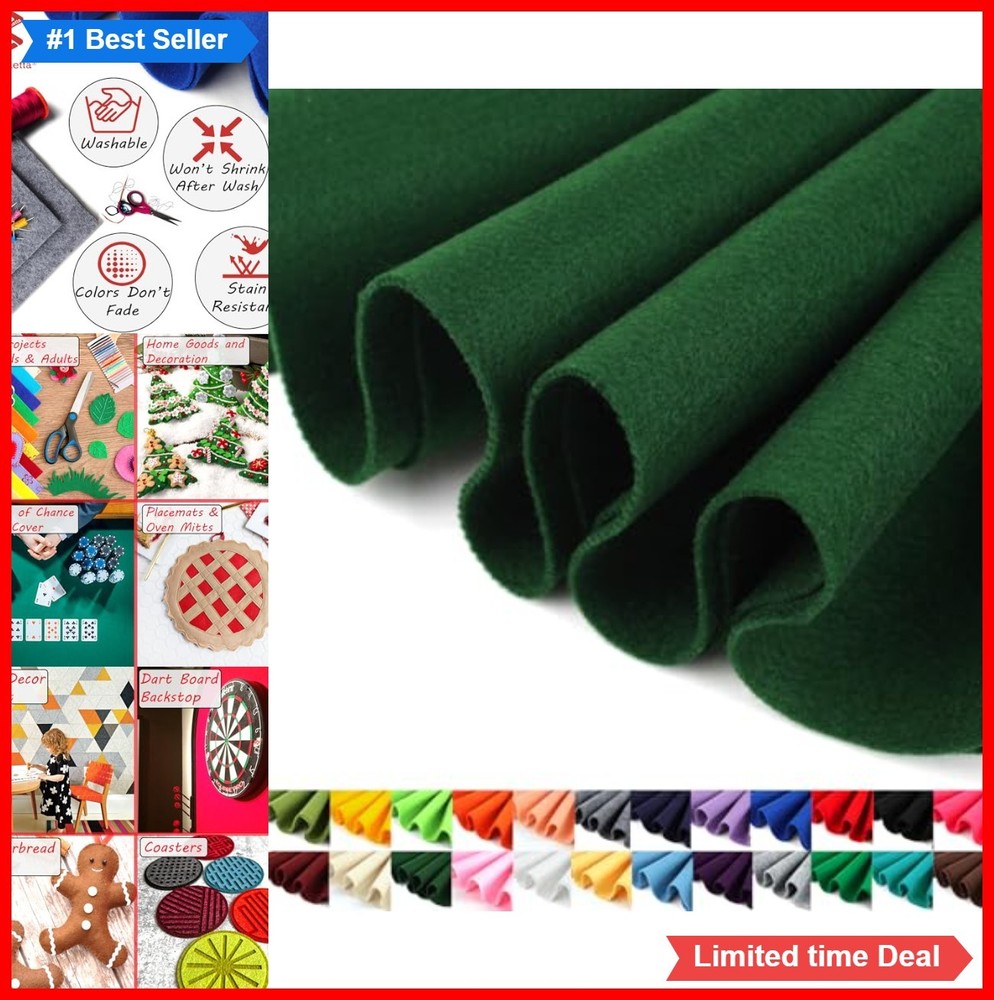 Felt Fabric 72 Inch Wide 1.6mm Thick Acrylic Soft Forest Green Half Yard DIY