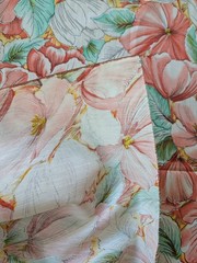 VTG Tropical Fabric Watercolor Hibiscus 80’s Peach Seafoam 140×45 Sewing