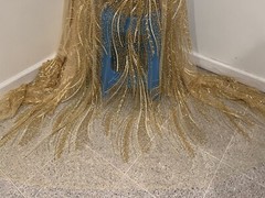 Gold Heavy Beaded Sequins Embroidery Bridal Lace Fabric 50” Width Sold By Yard