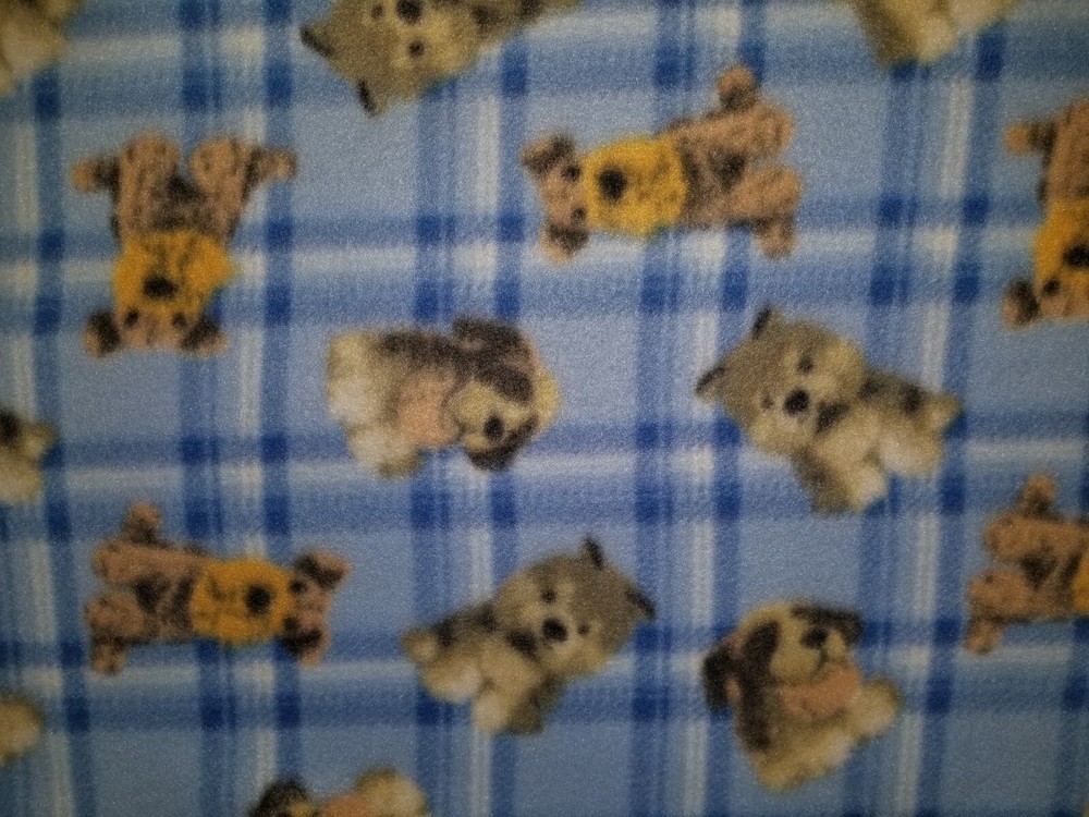 DOG PUPPY BLUE PLAID BERNARD HUSKEY TERRIER FLEECE FABRIC 1 YARD 36″ X 60″