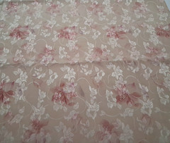 3.25 yd x 58″wPolyester Crinkle Fabric PeachyTan Pink Floral Shiny Emboss Design
