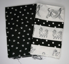 18 x 18 Black and White Dog Fabric w Coordinating 18 x 25 Paw Print Material