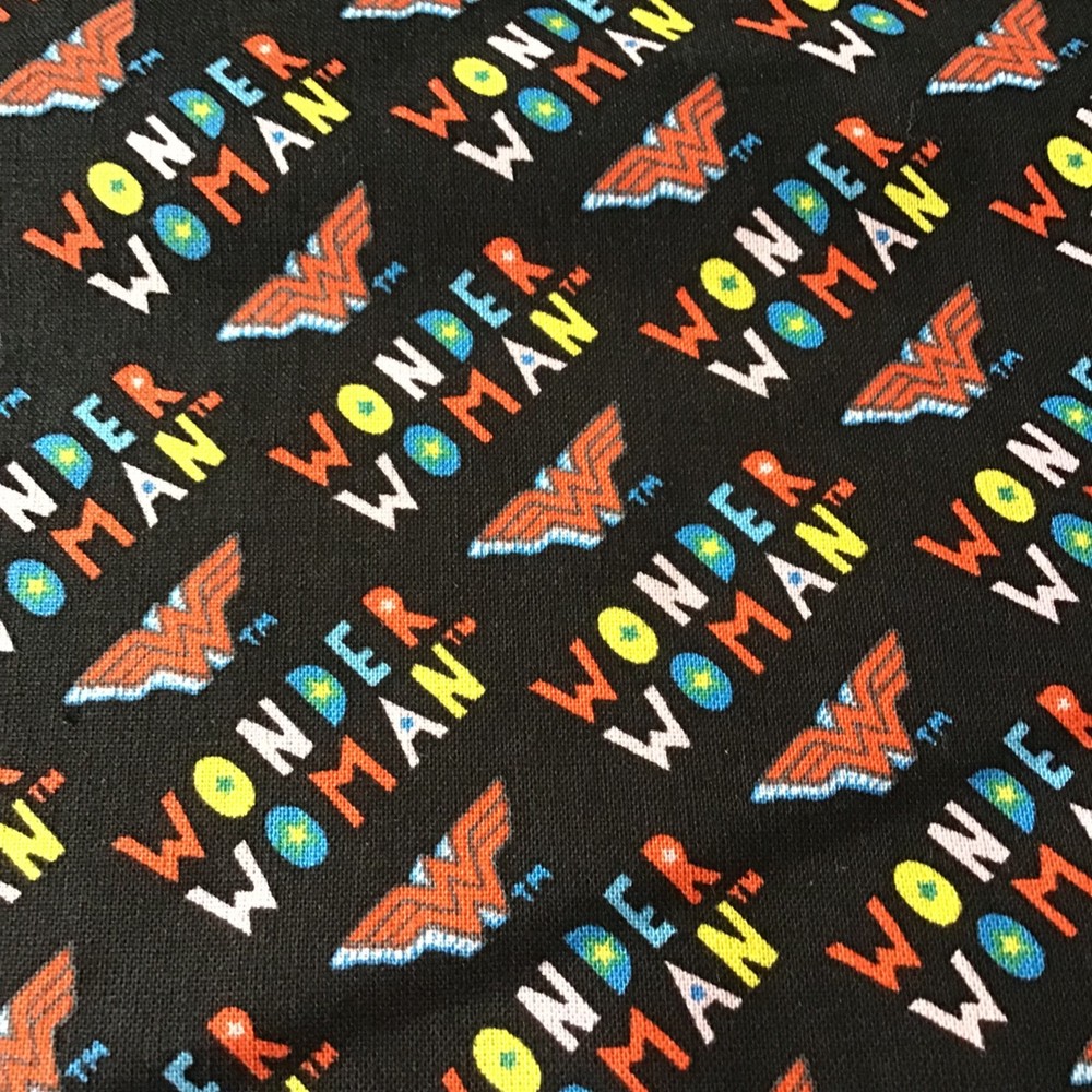 Wonder Woman Character Logo 100% COTTON FABRIC Black 44″ wide 1.8 yards piece